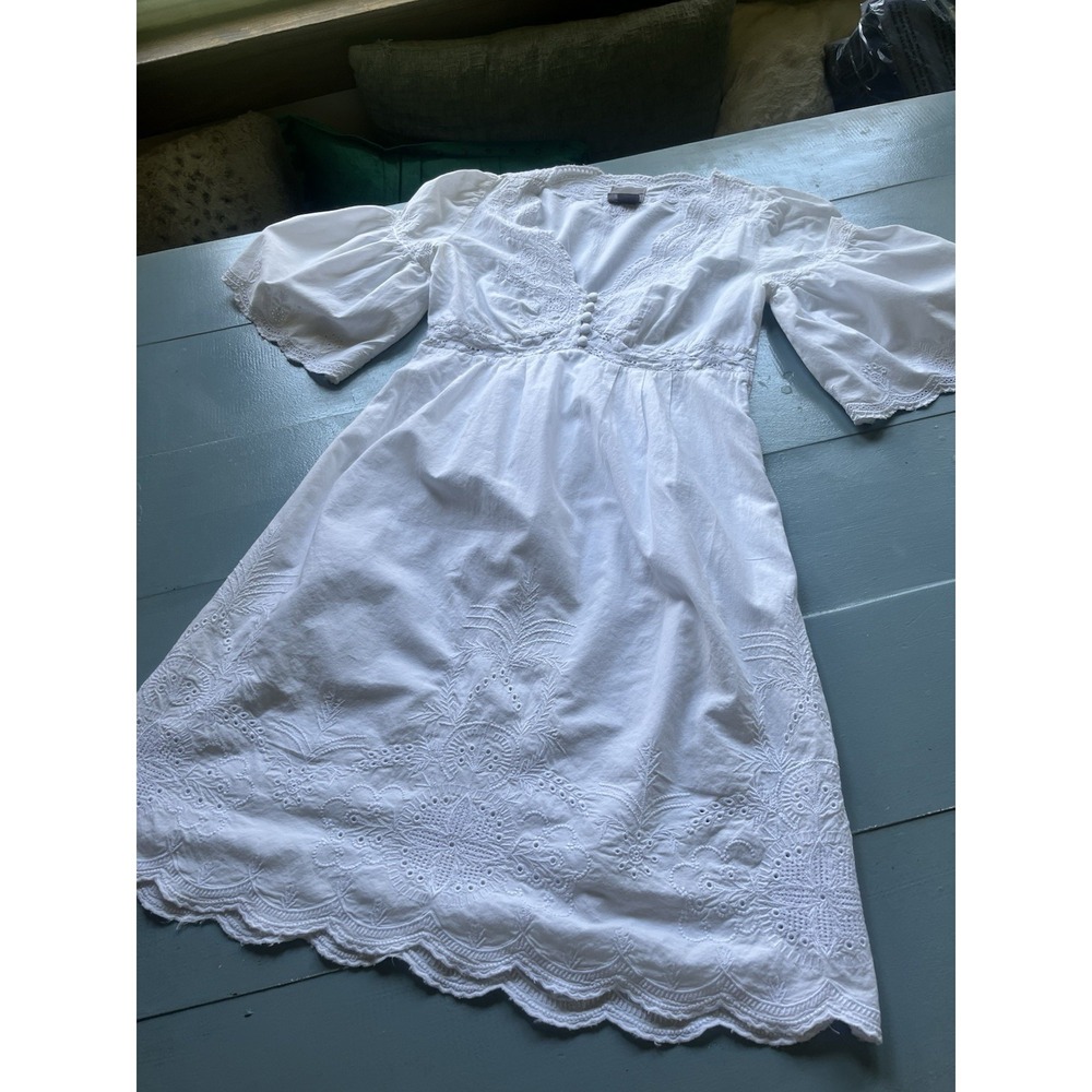 White Cottagecore Eyelet Dress Puff Sleeve Embroidered Boho Prairie Mini